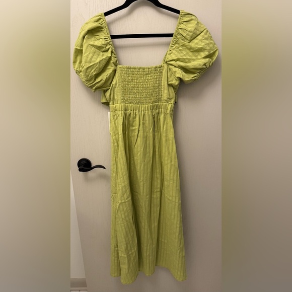 NWT Show Me Your MuMu ‘Gabrielle’ Tie-Front Midi Dress Pear Green XS Puff Sleeve - Picture 7 of 9
